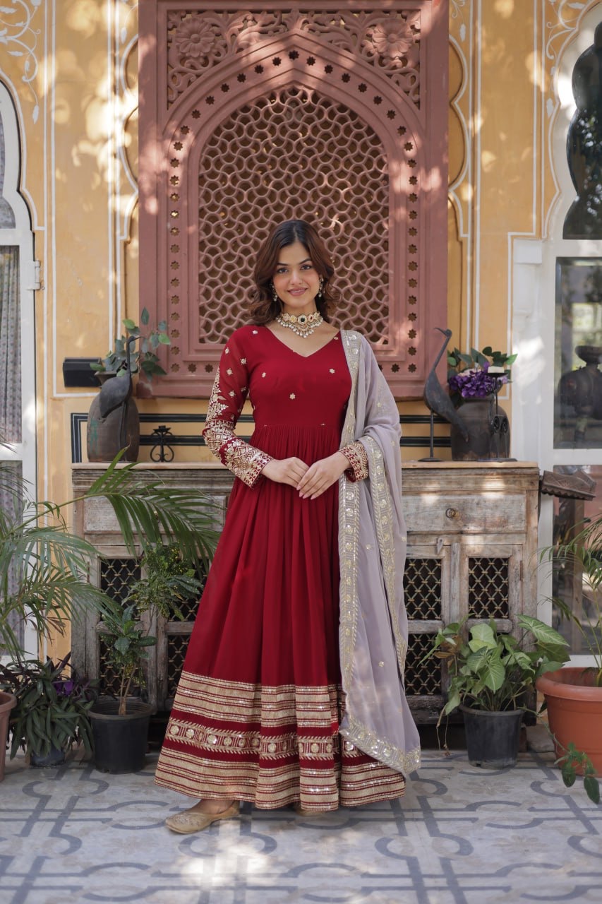 Anarkali Gown Faux Blooming with Embroidery Zari Sequins Work