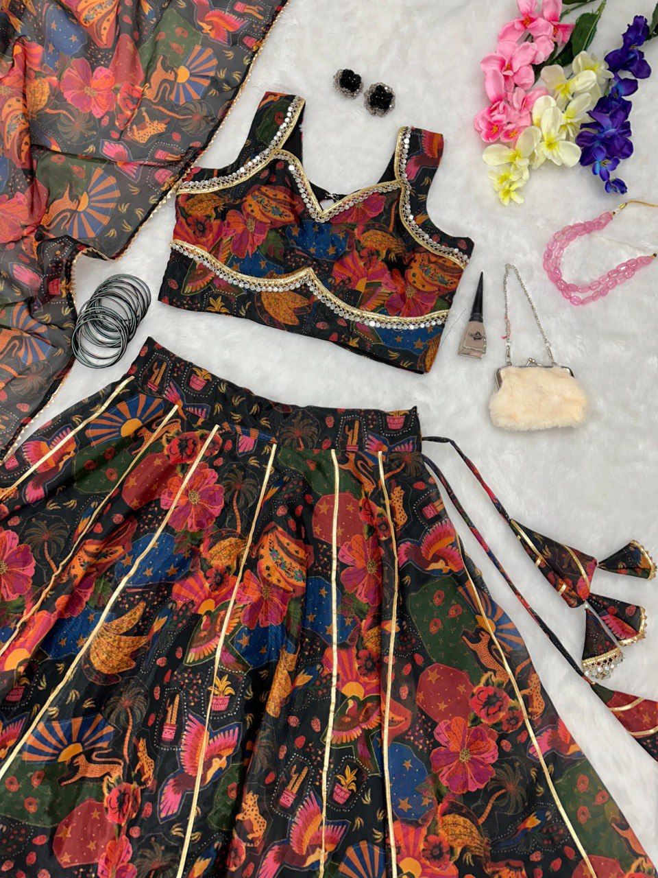 Lehenga Choli Floral Printed Jimmy Organza - Image 2