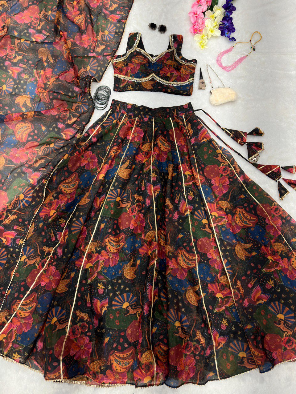 Lehenga Choli Floral Printed Jimmy Organza - Image 4